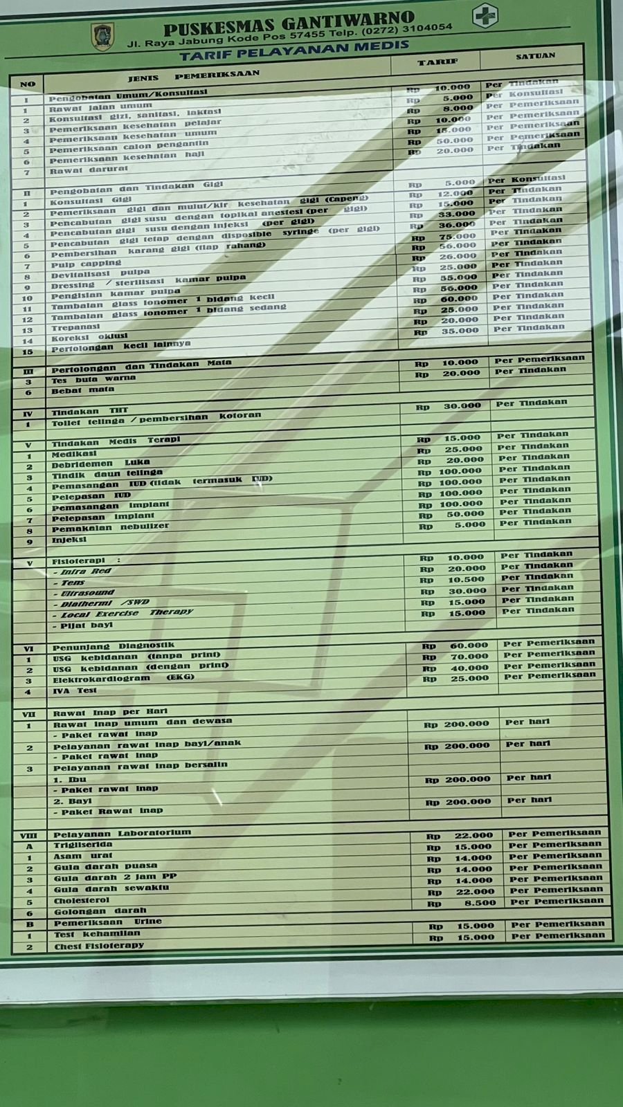 JENIS LAYANAN DAN TARIF PUSKESMAS